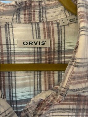 Orvis Plaid Button-Down in White, soft burgundy , and Gray. Very soft corduroy.